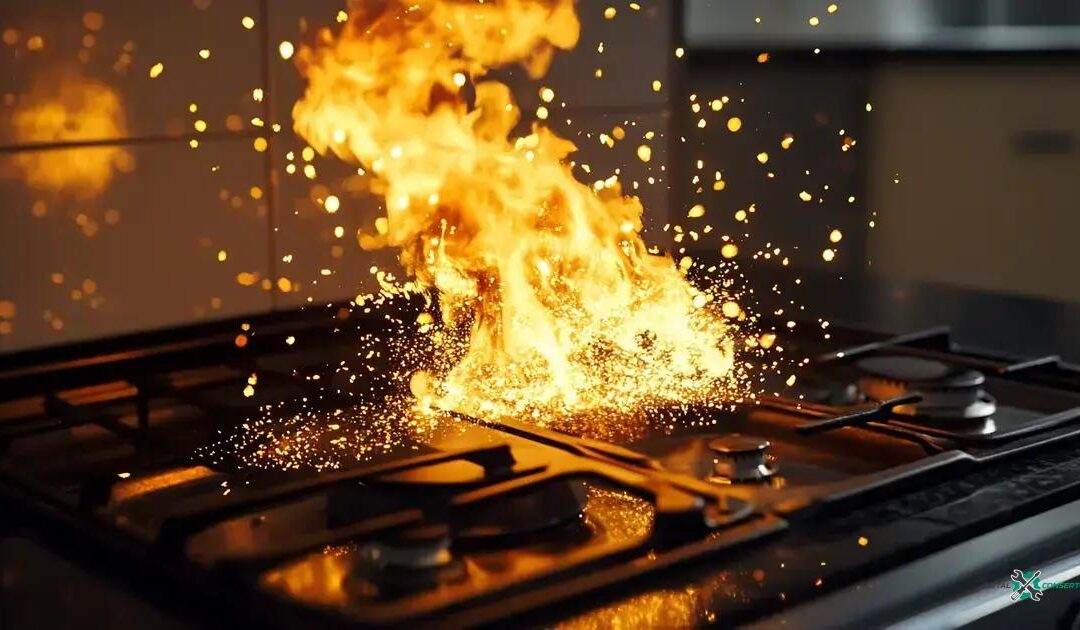 Fogão com queimador explodindo