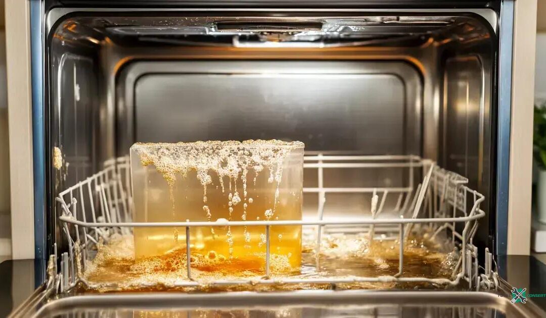 Lava-louça com água suja após a lavagem