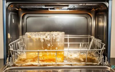 Lava-louça com água suja após a lavagem