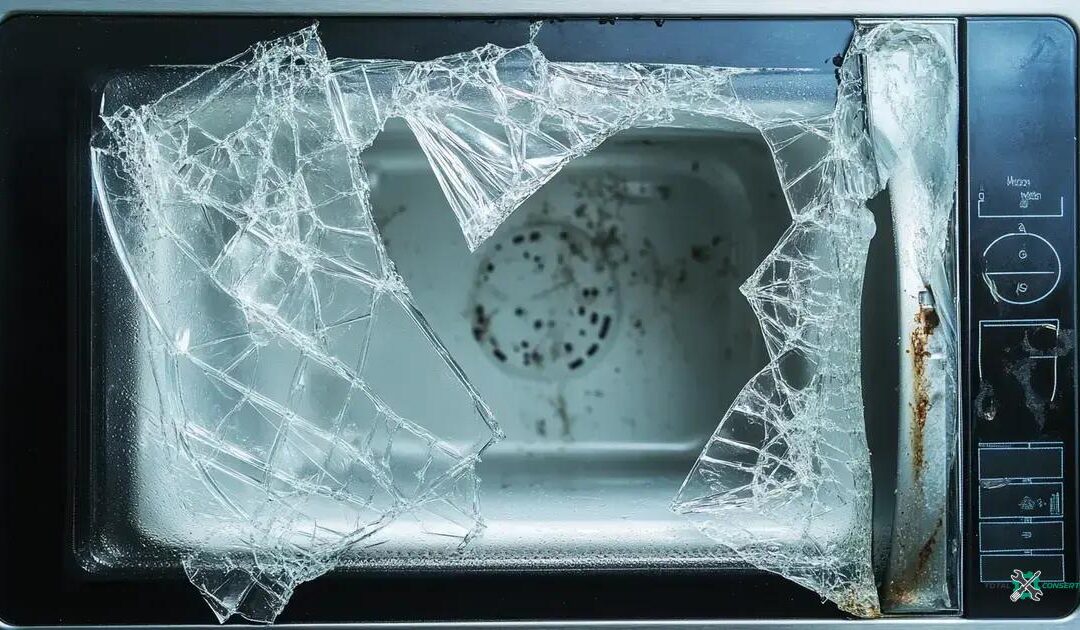 Micro-ondas com porta quebrada